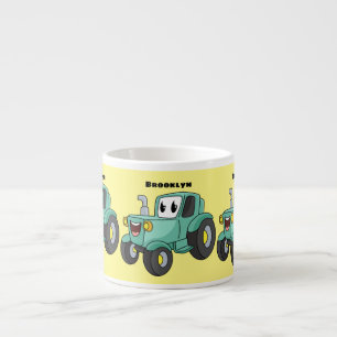 Cute happy green tractor cartoon espresso cup