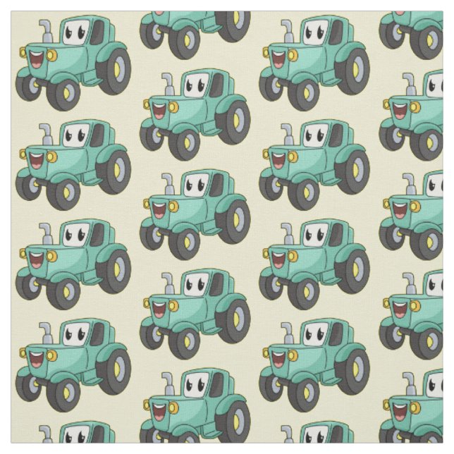 Cute happy green tractor cartoon  fabric (Swatch)