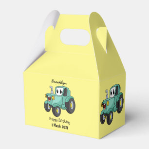 Cute happy green tractor cartoon favor box