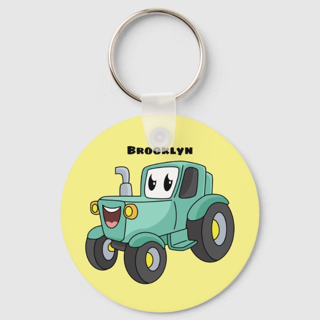 Cute happy green tractor cartoon keychain (Front)