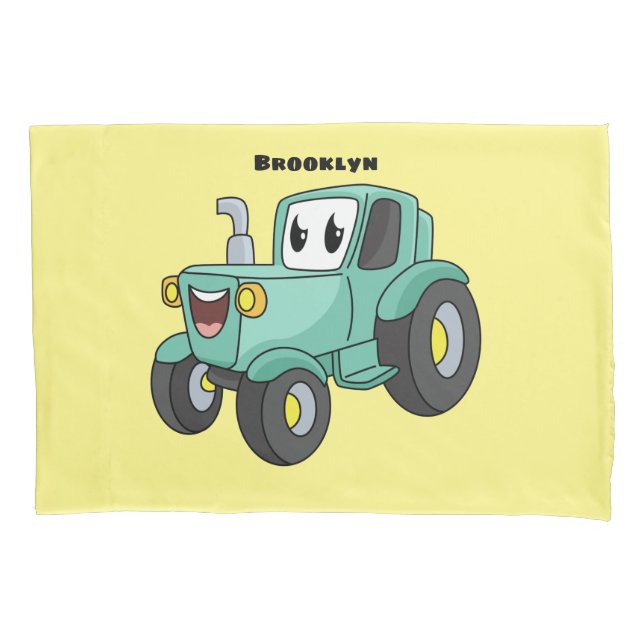 Cute happy green tractor cartoon pillowcase (Front)