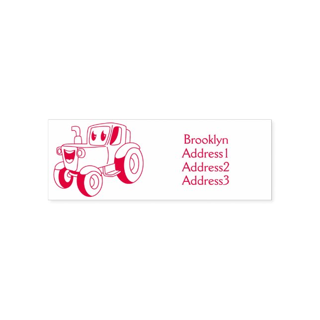 Cute happy green tractor cartoon  self-inking stamp (Design)