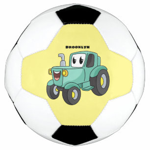 Cute happy green tractor cartoon soccer ball