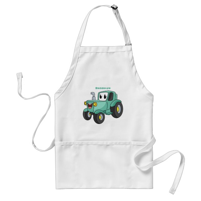 Cute happy green tractor cartoon standard apron (Front)
