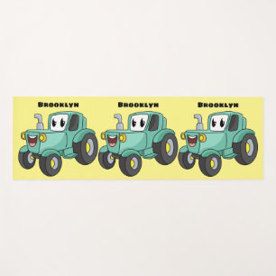 Cute happy green tractor cartoon yoga mat