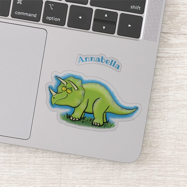Cute happy green triceratops dinosaur cartoon (Detail)