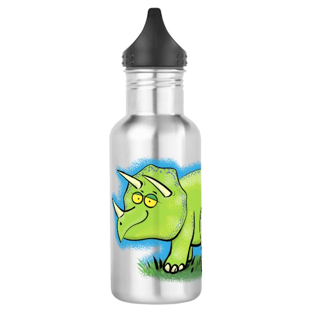 Cute happy green triceratops dinosaur cartoon 532 ml water bottle (Left)