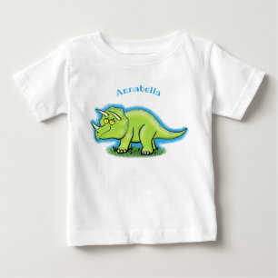 Cute happy green triceratops dinosaur cartoon baby T-Shirt