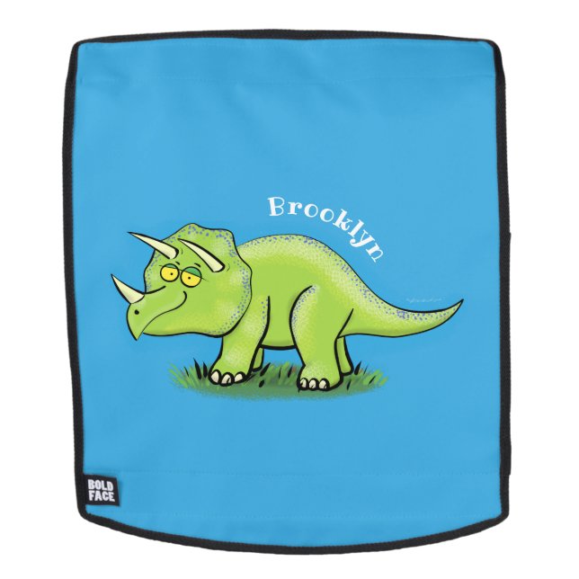 Cute happy green triceratops dinosaur cartoon backpack (Removable Face)