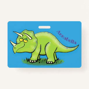 Cute happy green triceratops dinosaur cartoon badge