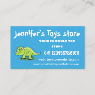 Cute happy green triceratops dinosaur cartoon business card