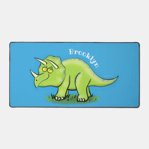Cute happy green triceratops dinosaur cartoon desk mat