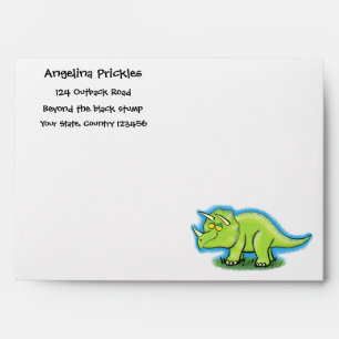 Cute happy green triceratops dinosaur cartoon envelope