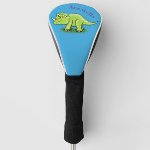 Cute happy green triceratops dinosaur cartoon golf head cover