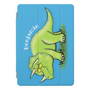 Cute happy green triceratops dinosaur cartoon iPad pro cover