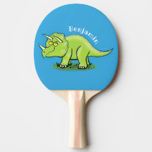 Cute happy green triceratops dinosaur cartoon ping pong paddle