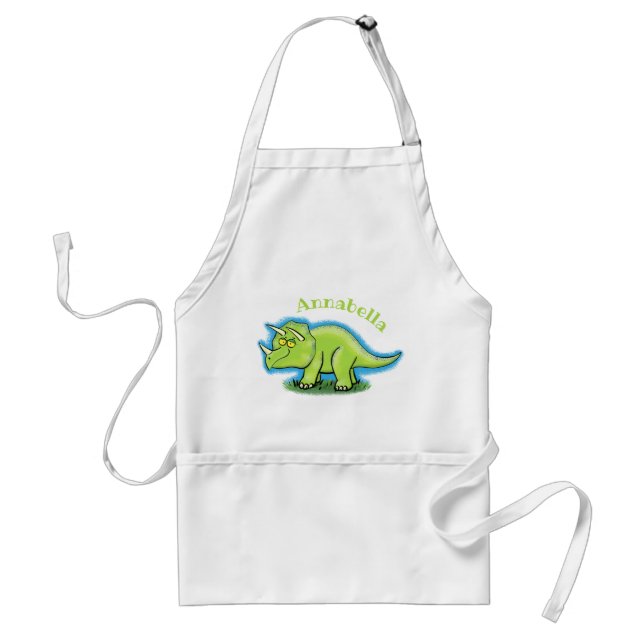 Cute happy green triceratops dinosaur cartoon standard apron (Front)