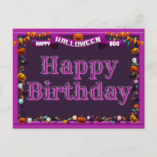 Cute Happy Halloween/Birthday Postcard (Front)