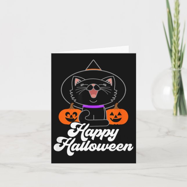 Cute Happy Halloween Black Cat Card (Front)