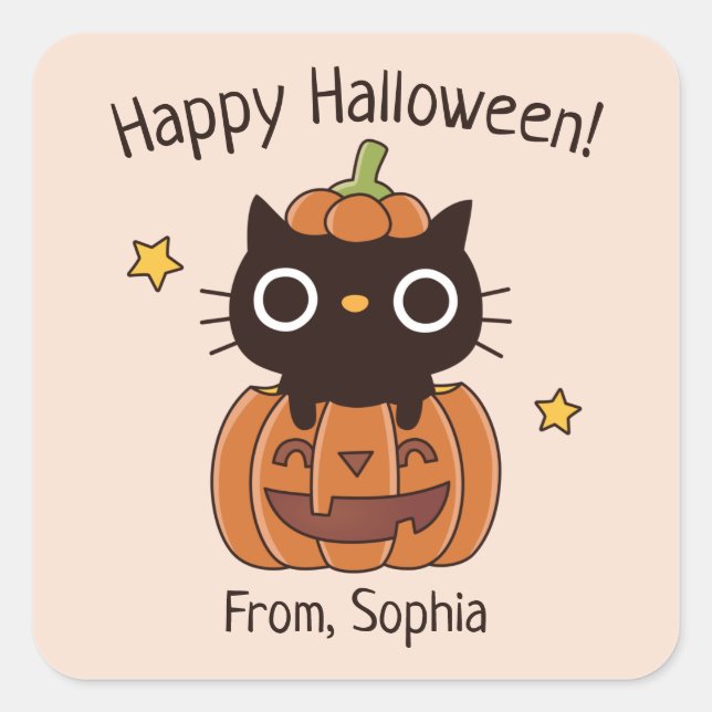 Cute Happy Halloween Black Cat In Pumpkin Sticker (Front)