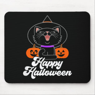 Cute Happy Halloween Black Cat Mouse Pad