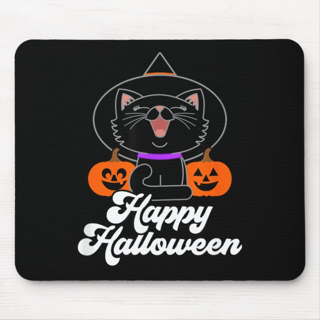 Cute Happy Halloween Black Cat Mouse Pad (Front)