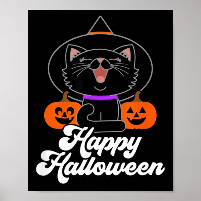 Cute Happy Halloween Black Cat Poster (Front)