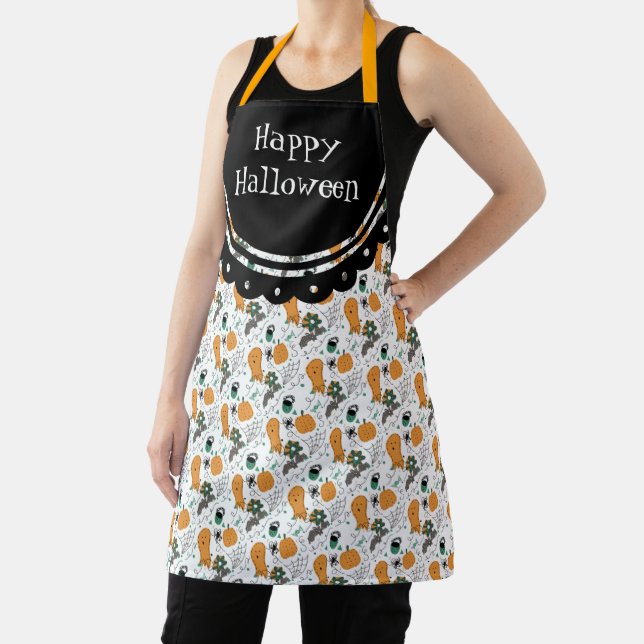 Cute Happy Halloween Doodles Illustration Apron (Insitu)
