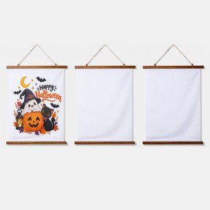 Cute Happy Halloween Ghost Pumpkin Black Cat    Hanging Tapestry
