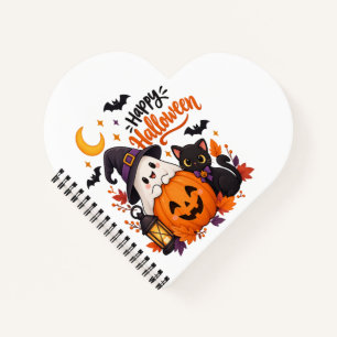 Cute Happy Halloween Ghost Pumpkin Black Cat Notebook