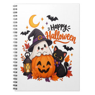 Cute Happy Halloween Ghost Pumpkin Black Cat Notebook
