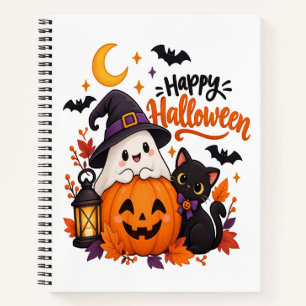 Cute Happy Halloween Ghost Pumpkin Black Cat Notebook