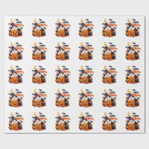 Cute Happy Halloween Ghost Pumpkin Black Cat    Wrapping Paper