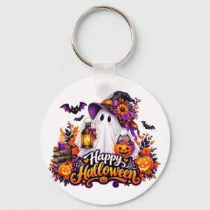 Cute Happy Halloween Ghost – Spooky & Colourful Keychain