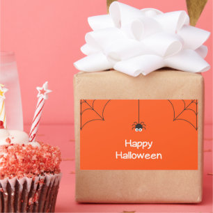 Cute Happy Halloween Hanging Spider with Web Sticker