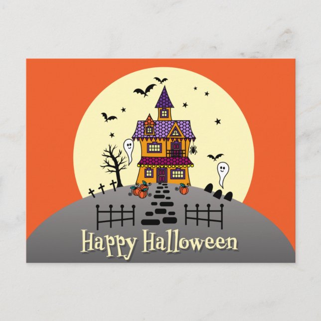 Cute Happy Halloween Haunted House Postcard (Front)