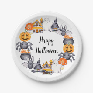 Cute Happy Halloween Illustration Paper Plates