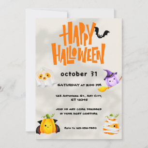 Cute Happy Halloween Illustration Party  Invitation