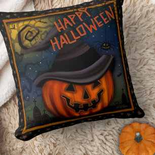 Cute Happy Halloween Jack-o’-lantern Throw Pillow