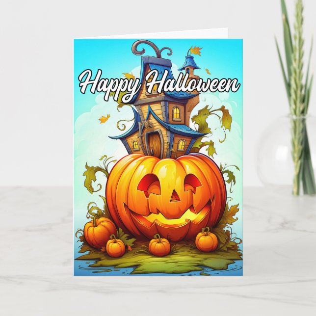 Cute Happy Halloween Pumpkin Card (Front)