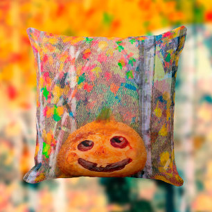 Cute Happy Halloween Pumpkin Face Throw Pillow