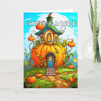 Cute Happy Halloween Pumpkin House Card