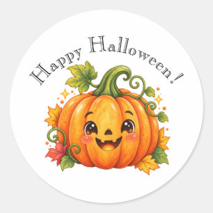 Cute Happy Halloween Pumpkin Sticker   Whimsical 