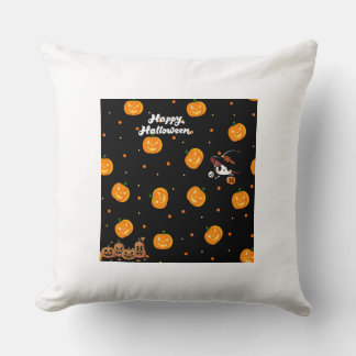 Cute Happy Halloween Pumpkins and Witch Throw Pill Pillow