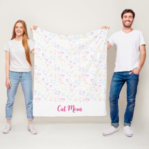Cute happy hand drawn cats fleece blanket