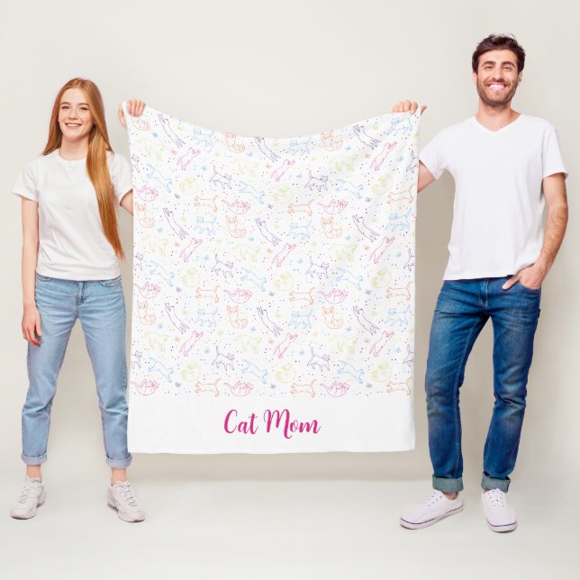 Cute happy hand drawn cats fleece blanket (In Situ)
