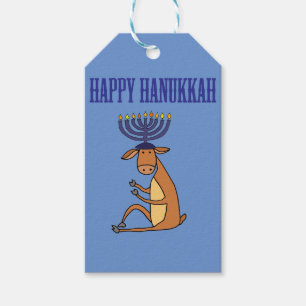 Cute Happy Hanukkah Reindeer Cartoon Gift Tags