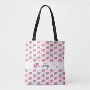 Cute Happy Hedgehog Pattern Pink White Tote Bag