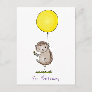 Cute happy hedgehog with balloon illustration postcard