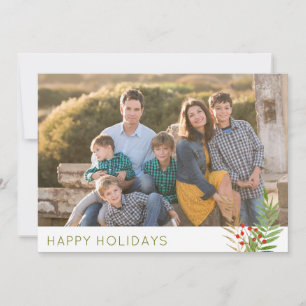 Cute Happy Holidays Christmas 3 Photo Holly Leaves Holiday Card